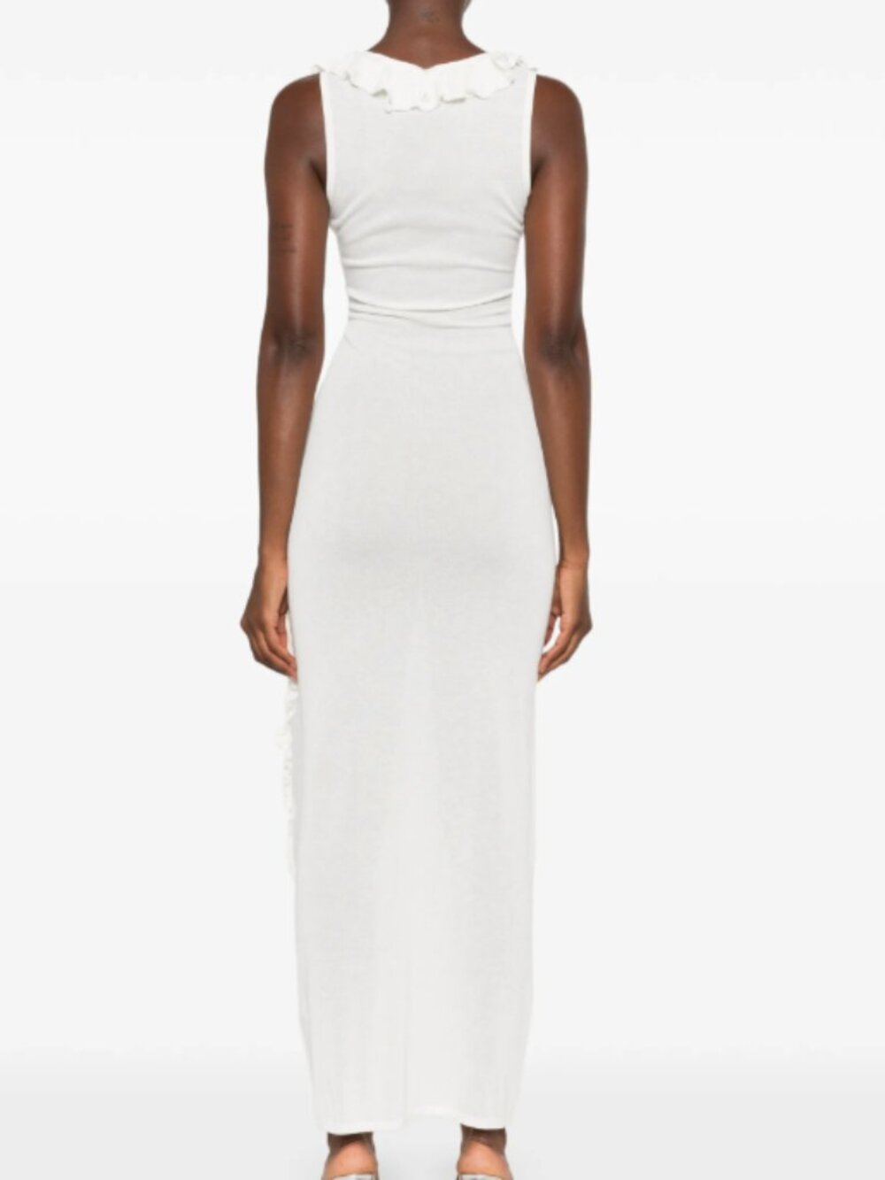 White Ruffle-Trim Maxi Dress - Picture 7 of 8
